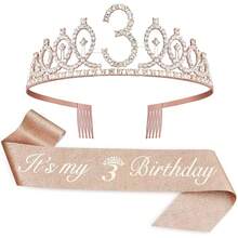 2pcs/Set Birthday Sash And Tiara For Women Including Birthday Crown,It's My Birthday 11th 12th 13th 14th 15th 16th 17th 18th 19th 20th 21th 22th 23th 24th 25th 26th 29th 30th Birthday Sash Ribbon Fabulous Candles And Cake Topper, Birthday Women Gifts For Happy Birthday Party Favor Supplies For Rose Gold Party Accessories