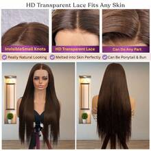 Peruca Lace Front de Cabelo Misturado Densidade 200% Castanho Chocolate Liso Longo 8-34 Polegadas Linha de Cabelo Natural com Cabelo de Bebê 13x4 Peruca Lace Frontal Castanho Escuro Osso Liso Cabelo Humano Misturado Pré-Arrancado Pré-Cortado Linha de Cabelo Natural com Cabelo de Bebê Peruca Lace Front Castanho Natural Liso 4# para Uso Diário