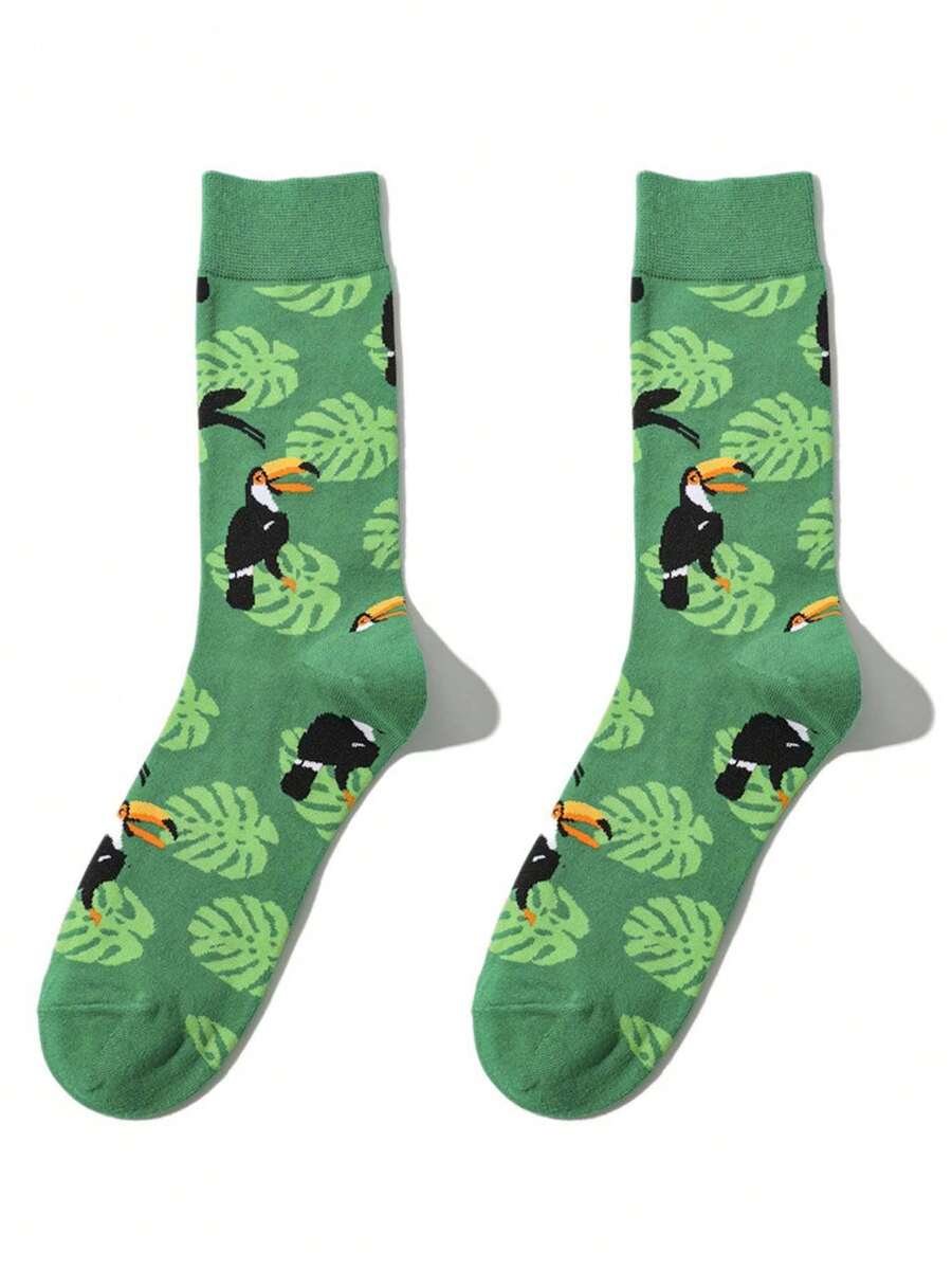 1 đôi tất nam họa tiết chim hoạt hình ngộ nghĩnh, thích hợp cho mặc hàng ngày, món quà hoàn hảo cho người yêu động vật, lý tưởng cho các bữa tiệc và sự kiện xã hội, tất unisex mùa thu/đông. - Nhiều màu - Xem 1