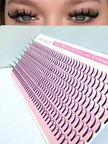 320片/套 尖头假睫毛，0.07 C.D 卷度，12-18mm 混合哑光黑色睫毛，预制睫毛簇，单根睫毛 - 黑色 - 查看 3