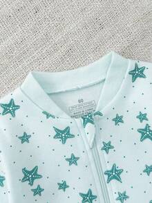 1 Pc Baby Boys 0-24 Months  Two Way Zipper Striped Print Jumpsuits Fall Winter - Green - View 3