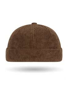 Casquette sans bord en velours côtelé unisexe, casquette de couleur unie style Tang, casquette vintage de type Peaky pour hommes et femmes - A - Voir 2