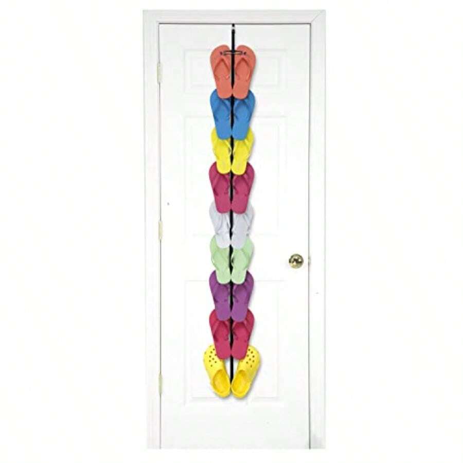 QLFlip Flop Rack Organizer Holds 9 Pairs Over Door Organizer Space Saving Shoe Rack Adjustable Hooks Organize Flip Flops  And Oofos Black - như hình ảnh - Xem 1