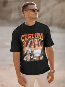 Customized T Shirt Custom Bootleg Rap Tee Shirt For Boyfriend Girlfriend Wife,Family,Personalized Face Tshirt Vintage Graphic T-Shirt Gift Idea For Birthday,Valentine's Day - Black - View 2