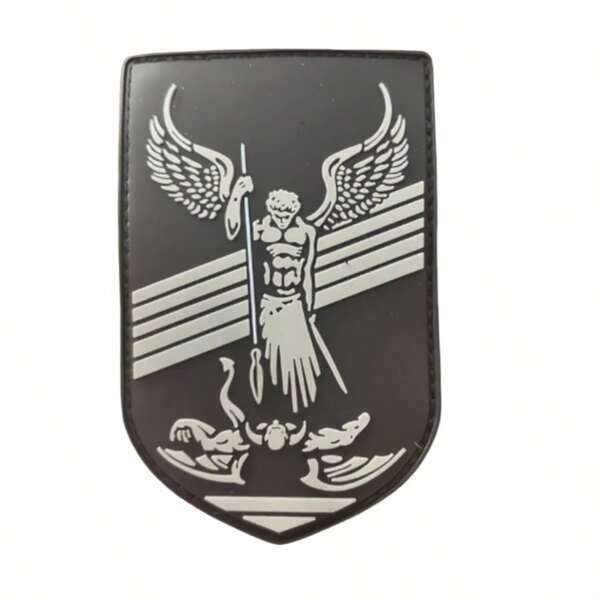 1pc Shield Patch Badge, Featuring A Male Figure With Wings, Curly Hair, Bare Chest, Long Robe, Standing On A Monster, With A Solemn Expression. Suitable For Backpacks, Pants, Clothes, Hats, Etc.