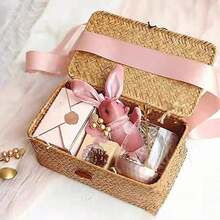 1 件手工编织海草储物篮（带盖），方形手工编织海草收纳盒，家居装饰，家用实用储物容器，适用于办公用品 - 天然海草材质，独特的礼物之选