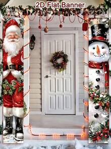 2 pièces/paquet Panneau de porte de Noël style aquarelle 30*180cm Matériau polyester Père Noël Bonhomme de neige Panneau de porte de Noël Couplet Joyeux Noël Décoration de maison 2025 Décoration suspendue de Noël Décoration de porche Panneau Cadeau Bonne Année 2026 Décoration d'hiver des fêtes - Multicolore - Voir 6