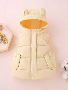 Abrigos de invierno con capucha y cremallera sin mangas para niñas jóvenes de estilo casual y cálido