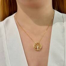 Elegant Tree Of Life Pendant Necklace With Zirconia, 925 Silver Or 18k Gold Plated - Vàng - Xem 2