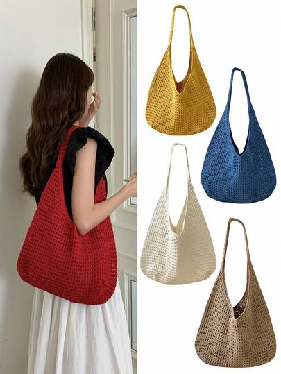 This Large-Capacity Foldable Armpit Shoulder Bag Features A Hollow-Out Design And Is Available In Multiple Colors-Red, Apricot, Khaki, Green, And Black-Perfectly Combining Style With Functionality. While The Versatile Design Can Double As A Shopping Bag Or Travel Bag To Meet Daily Use Needs.