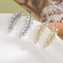 BEMMY Luxurious And Elegant Rhinestone Leaf Earrings, Suitable For Women's Parties, Festivals And Gatherings - Plata antigua - Ver 7