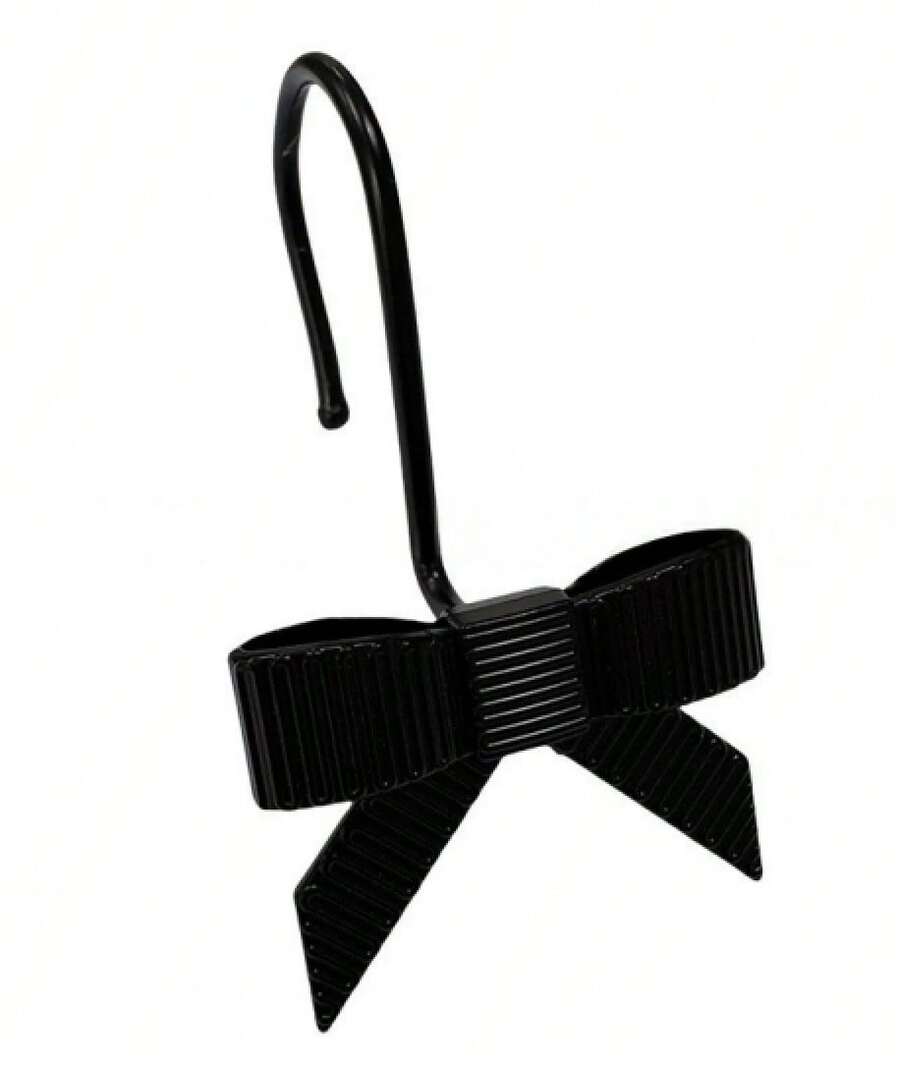 Móc treo rèm tắm hình nơ bằng hợp kim kẽm thanh lịch - Vòng treo rèm trang trí cho phòng tắm & rèm cửa sổ, phụ kiện sang trọng chống gỉ (Bộ 12 cái) Trang trí phòng tắm mùa thu - màu đen - Xem 1