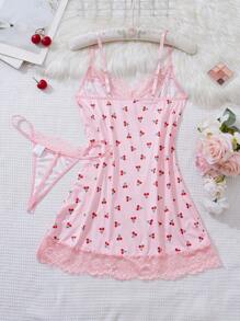 Set de 2 piezas de camisón y bata sexy para mujer - Rosa - Ver 3