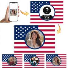 1 件可定制的个性化旗帜，带有照片和文字，适用于生日、婚礼、万圣节、圣诞节、派对、父亲节/母亲节、家居装饰、卧室美学、墙壁艺术轻量级定制，适用于毕业典礼、婚礼、乔迁茶室、卧室、客厅、定制挂毯、定制挂毯，适用于周年纪念、毕业典礼、乔迁、婚礼、生日沙发、床、汽车、茶室、卧室、客厅 - 藍色美國國旗 - 查看 3