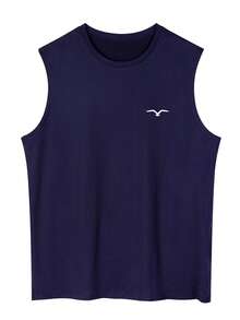 Men's Casual Seagull Print Round Neck Tank Top - Navy Blue - View 2