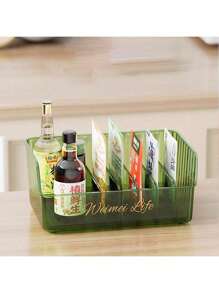 1pc Green Transparent Plastic Kitchen Storage Box, Weimei Life Bottled Condiment Rack, Storage Tray, Dining Table Spice Organizer, Categorized Storage & Space Saving & Easy To Clean