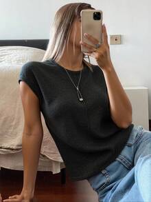 Livesso T-shirt casual à manches courtes pour femmes, couleur unie avec des appliqués, décontracté et professionnel pour l'été