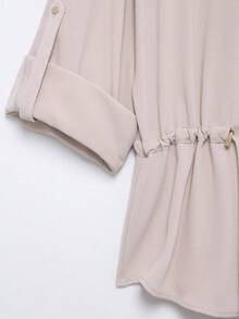 Women's Fashion Casual Minimalist Versatile -Style Crinkle Fabric Long Sleeve Collared Shirt, Suitable For Spring/Autumn - Sand - View 8