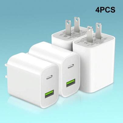 1/2/3/4 件装 USB-C 墙充，双端口 PD 快充 Type-C 充电器插头适配器，适用于多人充电、多设备充电、家庭充电需求以及办公桌面充电，家用办公手机充电器，多端口高输出功率