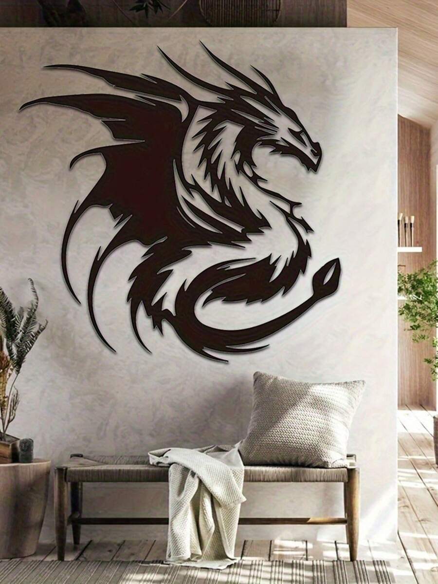 1 件金属龙壁饰 - 动物主题墙饰，适合家庭办公室，室内纵向摆放，无需电力，不含羽毛 - 黑色G - 查看 1