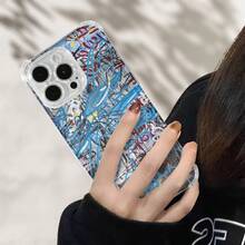 Funda para teléfono con diseño de líneas y grafiti. Compatible con 15 Pro, 12, 14 Pro, 16 Plus, 13, XS y 11. - Colores mixtos 1 - Ver 2