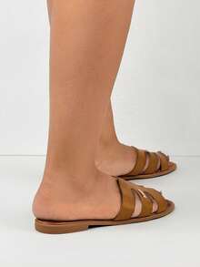 Open Toe Soft Flat Slippers, Fashion Versatile One-Strap Retro Beach Shoes For Holiday - Khaki - View 4