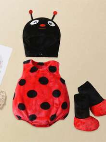 Baby Boy Girl Halloween Costume Animal Costume Plush Sleeveless Crew Neck Romper Hat Shoes Party Clothes - Red - View 2