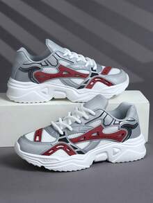 男士休闲运动鞋，系带软底平底舒适运动鞋，轻便低帮日常鞋 - 灰色 - 查看 5