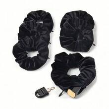 1pc Velvet Scrunchie With Hidden Zipper Pocket, Elegant Fabric Scrunchie With Concealed Zipper Pocket, Elastic Hair Band With Secret Compartment To Store Cash, Keys, Lipstick And Other Items, Simple Style Travel Storage Pouch, Large Capacity Cosmetic Organizer Box For Lipstick, Makeup Brushes, Skincare, Phone, Coins, Small Items - Multicolor - View 4