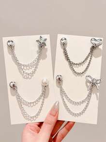 1个/2个多功能合金无缝磁性夹胸针，时尚简约白绿花卉蝴蝶图案，强磁可调节长度，适合秋冬服装，可固定领口、衬衫下摆、袖口、裤腿，也可作为无缝腰带装饰侧扣配饰。 - 彩色 - 查看 10