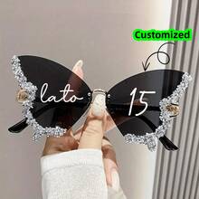 定制名称，新款女士蝴蝶装饰眼镜，适合街头时尚和节日派对 - 彩色 - 查看 2