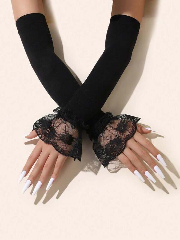 1 Stück Sommer Spitzen-Chiffon Ärmel für Damen, luftdurchlässige durchsichtige Outdoor-Armstulpen, modische Armwärmer