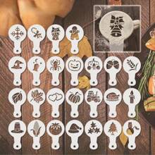 25pcs Coffee Stencils DIY Fancy Coffee Printing Model Foam Spray Cake Stencil Coffee Drawing Cappuccino Mold Birthday Cake Stencils Cookie Coffee Stencils Templates Latte Art Painting Reusable Baking Powdered Sieve Tool,Suitable For Halloween, Christmas, Thanksgiving