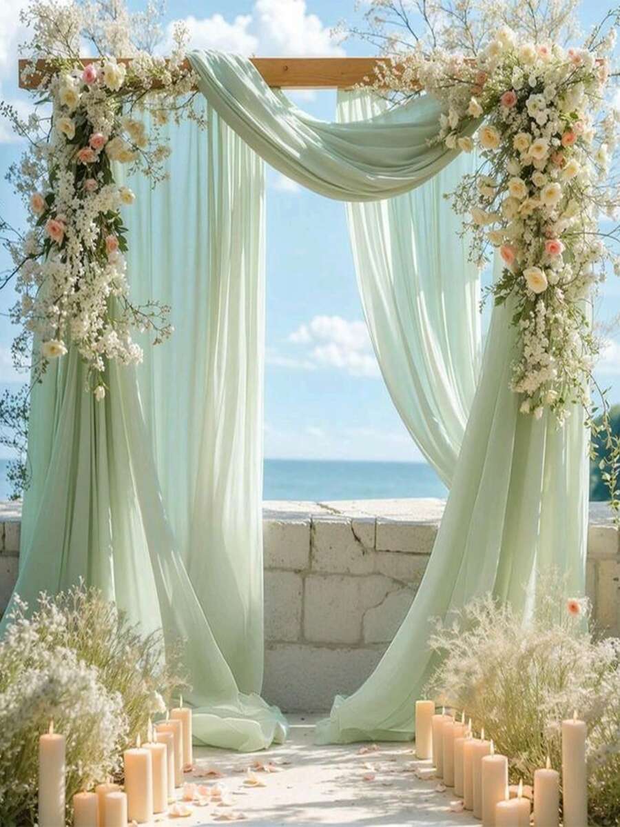 1件鼠尾草绿薄纱窗帘，DIY乡村风婚礼装饰，悬挂式薄纱窗帘，生日派对装饰，多种尺寸可选的柔软薄纱垂帘，婚礼派对用品，家居装饰，易于悬挂，适用于室内/室外露台