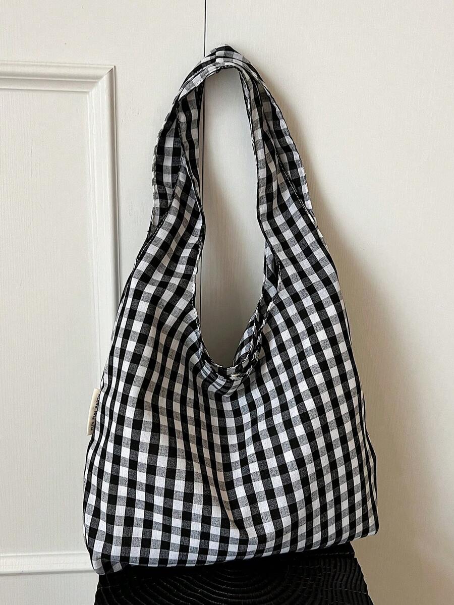 女士大容量托特包，2025新款彩色格纹单肩包，休闲百搭轻便通勤手提包，女士购物托特包，沙滩旅行包