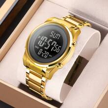 SKMEI Men's Stainless Steel Digital Watch -  Luminous Chronograph With Alarm, (30m), Black Dial, Casual Style