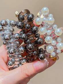 1 件/2 件女士优雅仿珍珠电话线发圈、马尾辫发夹、波西米亚风格发饰、发圈、发绳 - 彩色 - 查看 1