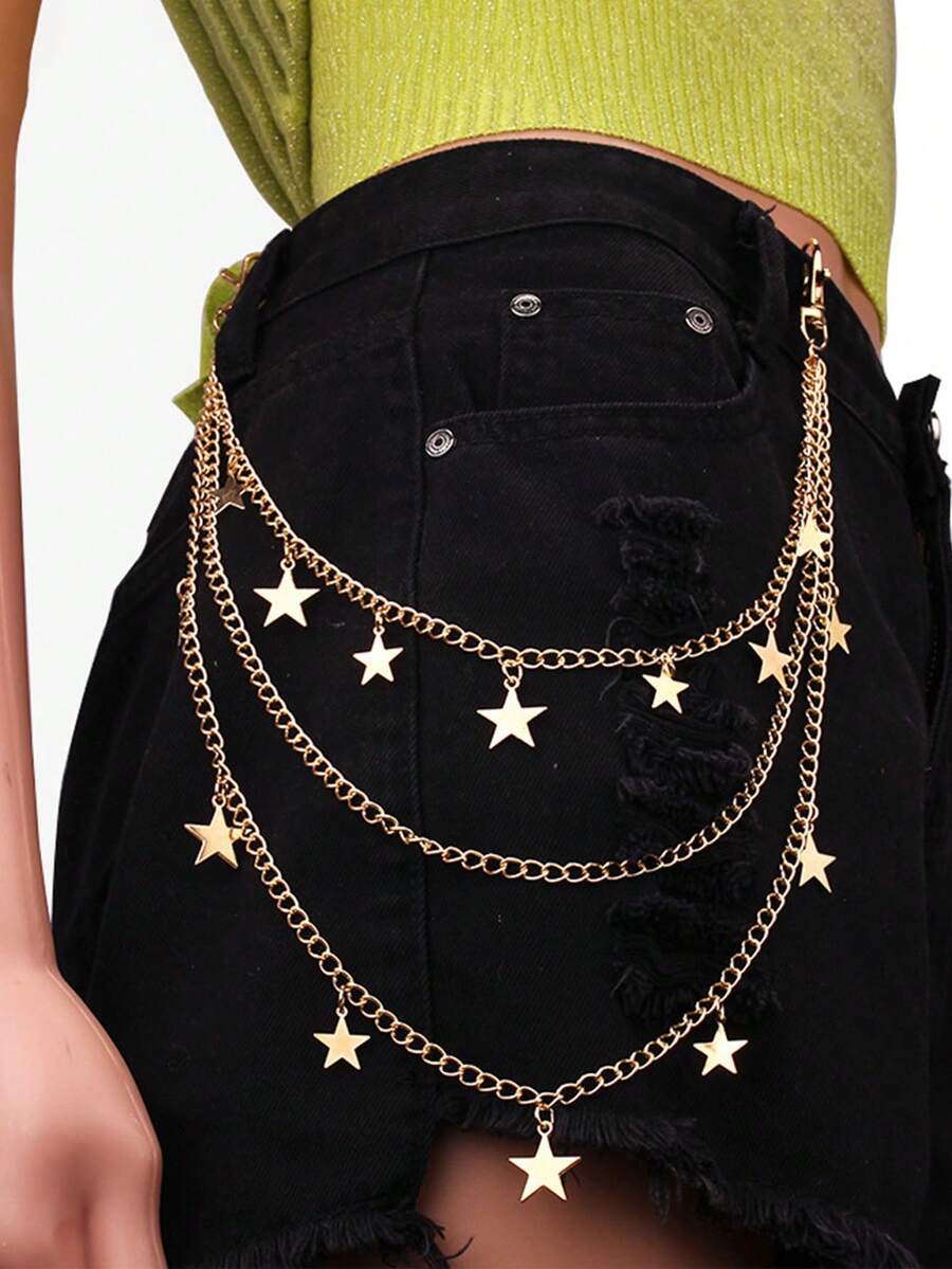 Star Waist Chain, Fashion Gold-Color Waist Chain, Street-Style Pant Chain Accessory - one-size - View 1