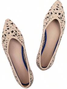 Womens Flat Shoes Classic Pointed Toe Flats Knitted Dress Shoes Soft Comfortable Dressy Flats Women - 黑點 - 查看 2