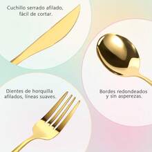 Juego De Cubiertos De 24 Piezas Cuchillo,Tenedor Y Cuchara,Juego De Cubiertos Para 6 Personas,Cubiertos Acero Inoxidable De 24 Piezas Incluye Cuchillos,Tenedores,Cucharas Espejo Pulido,Juego De Cubierto Para Cocina, Restaurante,Hotel,Apto Para El Lavavajillas (oro) - Dorado - Ver 9