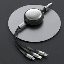 1pc 3-IN-1 Retractable Charging Cable (Type-C/Micro USB/Lightning), Charging Cable Compatible With IPhone, Compatible With - Black - View 2