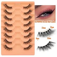 Russian Lashes Clear Band False Eyelashes Natural Look D-Curly Fake Lashes Russian Strip Faux Mink Eyelashes 9 Pairs Pack - B1-半眼 - 查看 3