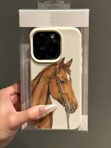 Horse Pattern TPU Leather White Shockproof Horse Print Fashion TPU 1pc White Leather Texture Silent Brown Horse Personalized Printed Full Body TPU Shockproof Phone Case Compatible With IPhone 16/15/14/13/12/11 Pro Max, Compatible With Samsung Series Spring Gift Birthday - Multicolor - View 2