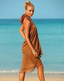 Eicolorte Sarong Cover Up Womens Beach Cover Up Bikini Bathing Suit Swimsuit Swimwear Coverup Sarong Pareo Wraps Women - Coffee - 查看 4