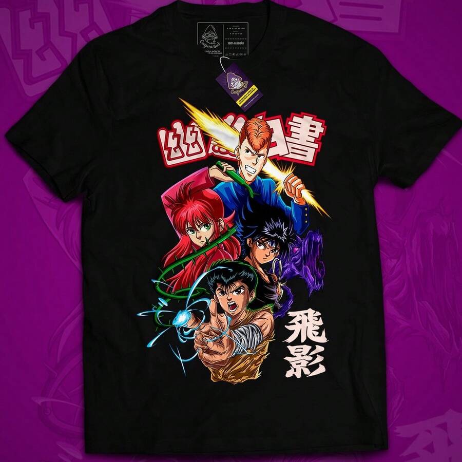 Hakusho Basic T-Shirt Japanese Anime Casual Shirt Blouse Unisex Men Women 100% Cotton Top Premium Streetwear New Release Immediate Shipping Various Colors!! Plus Size - màu đen - Xem 1