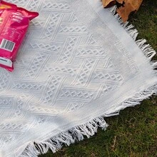 1 Pc Boho Style Picnic Mat Camping Blanket With Tassel Outdoor Camping Equipment Boho Style Tablecloth Sleeping Bag Moisture-Proof Mat Picnic Mat Suitable For Outdoor Picnic Holiday Party Decoration Bedroom/Living Room Decoration Outdoor Travel Valentine's Day Gift Home Decoration - White - View 10