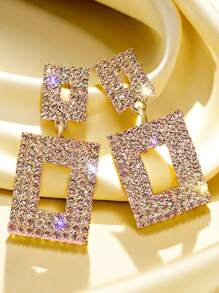 1 Pair Luxury Full Crystal Geometric Square Stud Earrings For Party, Wedding, Banquet