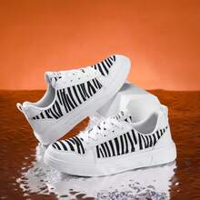 2025 New Zebra Print Women's Shoes - EVA Soft Sole Lace-Up Casual Sneakers, Chic Checkerboard Fashion Slip-On, Versatile Everyday Sports Plimsolls