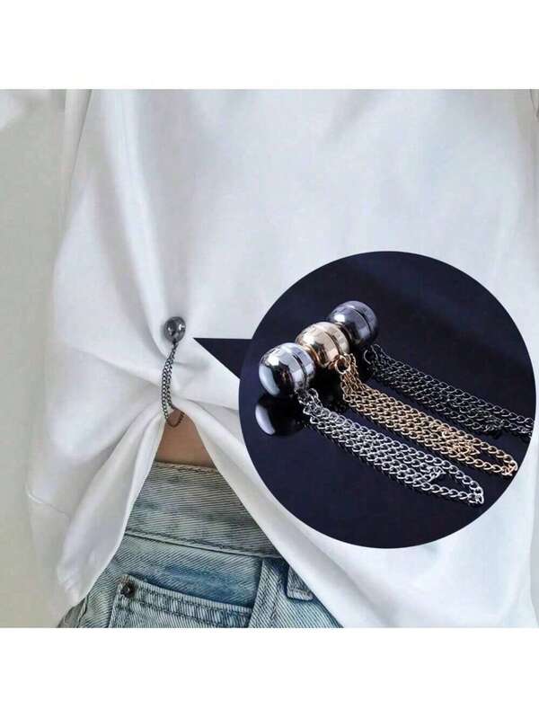 2 stuks magnetische taillebandclips - verstelbare T-shirt zoomclips, perfecte pasvorm, metalen drukknopen, verkrijgbaar in wit/goud/zwart, kledingverkortingstool voor T-shirts, broekspijpen, mouwboorden, zoomversteller