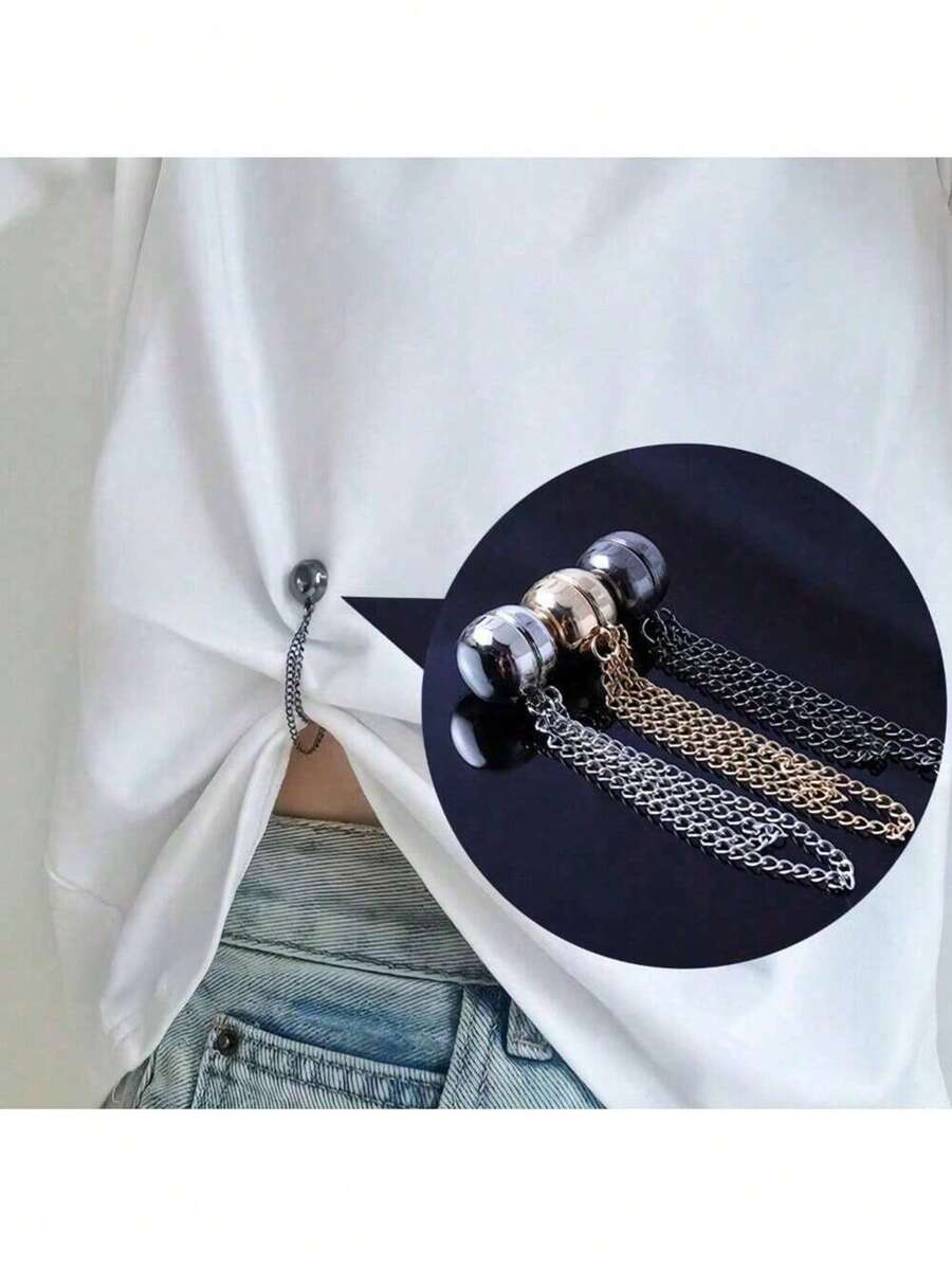 2pcs Magnetic Waist Cincher Clips - Adjustable T-Shirt Hem Clips, Perfect Fit, Metal Snaps, Available In White/Gold/Black, Clothing Shortening Tool For T-Shirts, Pant Legs, Sleeve Cuffs, Hem Adjustor